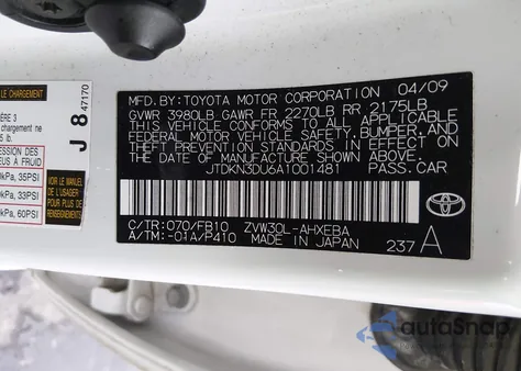 2010 Toyota Prius Ii from USA, damaged, VIN JTDKN3DU6A1001481